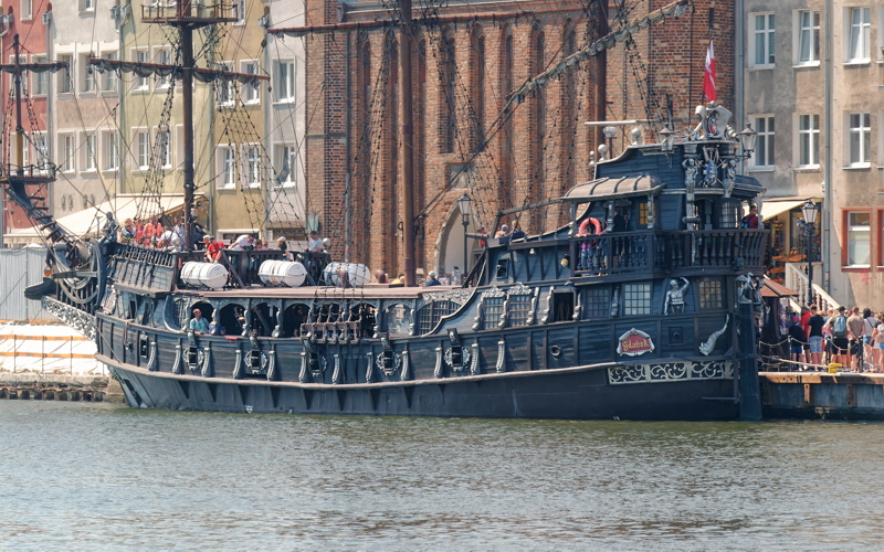 6 - A historical pirate-themed tourist ship docked in the Motława River harbor in Gdańsk, Poland